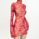 thumbnail image 5 of Gibobby Vestidos de suéter anchos Vestido de mujer con cuello redondo y mangas acampanadas con estampado de malla y abertura lateral en la cadera(Rojo,G), 5 of 5