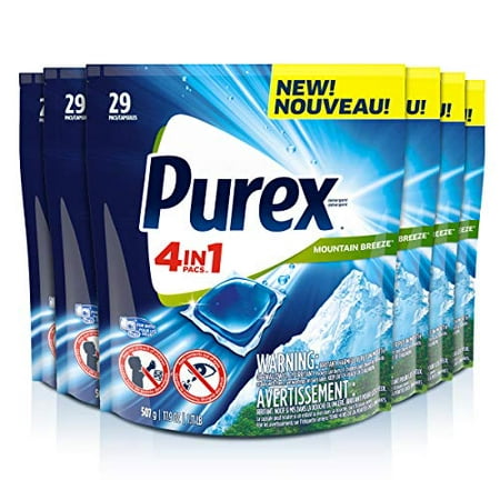 Purex 4-in-1 Laundry Detergent Pacs, Mountain Breeze, 29Count, Pack of 6, 174 Total Loads
