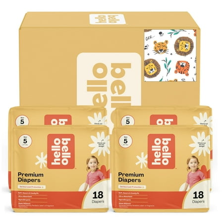 Hello Bello Diapers, Size 5 (27 lbs) Wild Cats, 72 Count Value Pack of Premium Disposable Baby Diapers, Hypoallergenic with Soft, Cloth-Like Feel