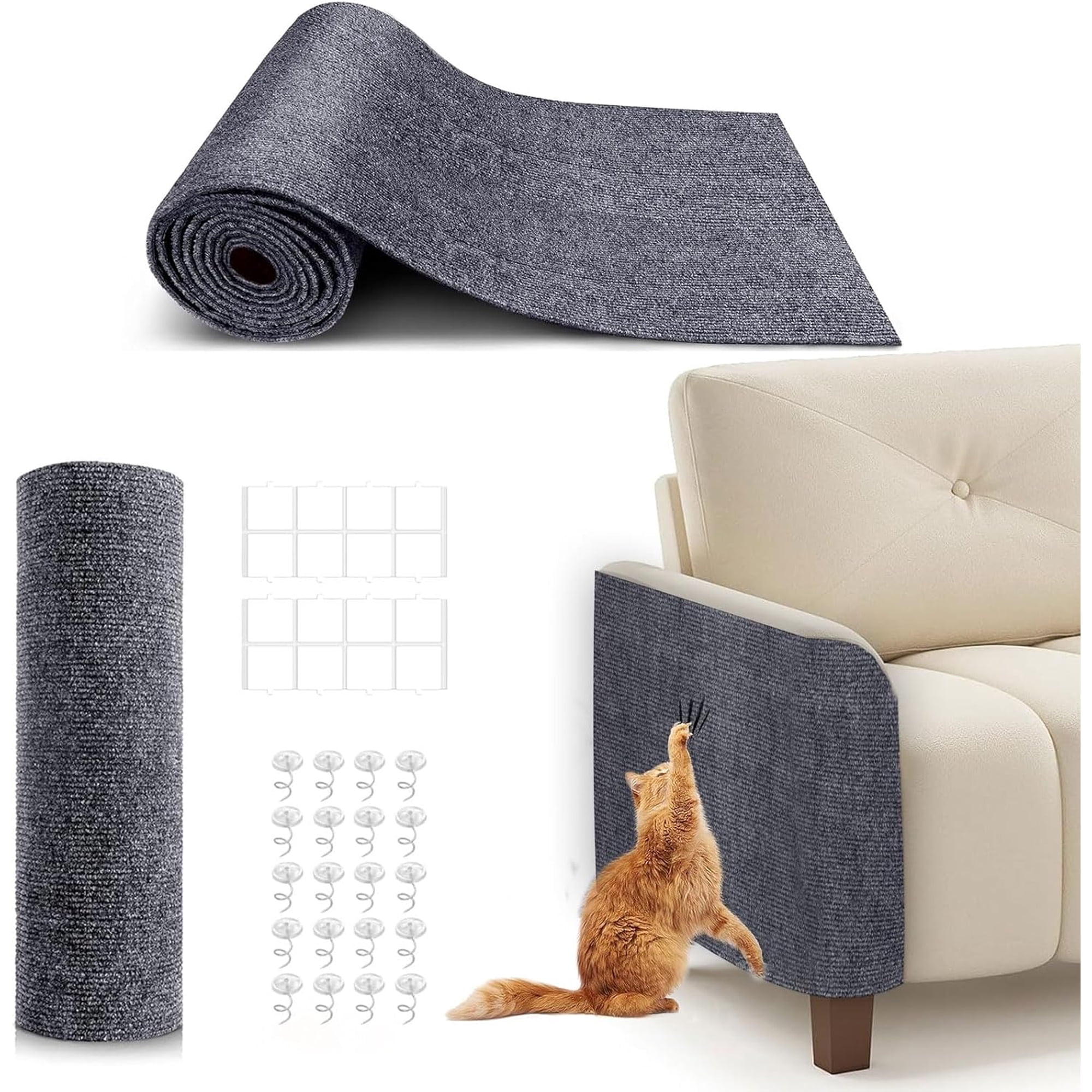 78.7 X15.8 Cat Scratching Mat Self-Adhesive Cat Scratch Carpet DIY Cats Scratch Furniture r for Couch Sofa Wall & Door Durable Furniture Guards Couch Scratcher from Cats Claws Dark Grey