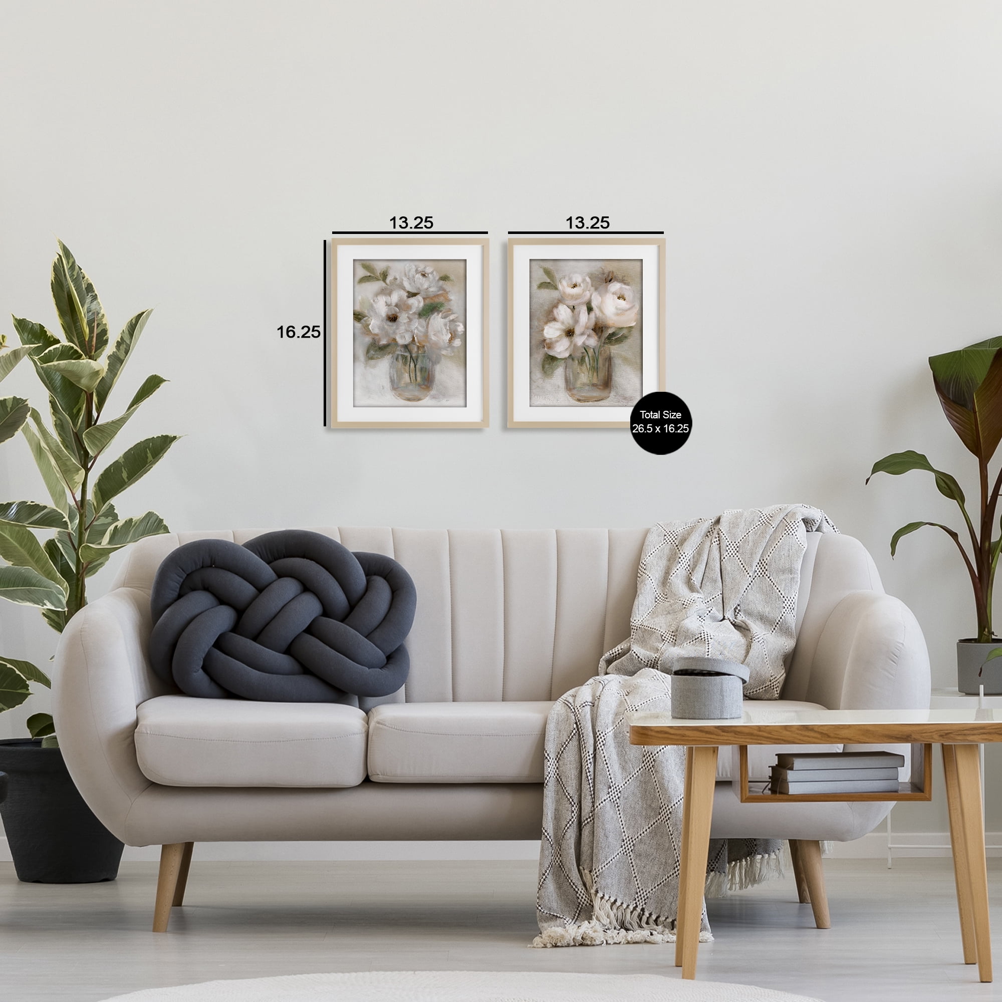 Stupell Industries Brushed White & Beige Roses 2 Piece Birch Framed Print Under Glass Set, design by Nan