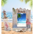 thumbnail image 5 of CoTa Global Flamingo Beach Nautical Decorations Set of 2 – White Distressed Wood 4x6 Beach Seashell Photo Frame and 8.5 Inch Wooden Lighthouse Decor – Ocean Decoration for Summer Beach Style Home, 5 of 7