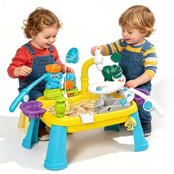 KOPPOP Animal Water Park Toddler Water Table - Beach Toy with Rotating Spray & Whale Pump for Outdoor Sensory Play, Kids Ages 0-3 3-9
