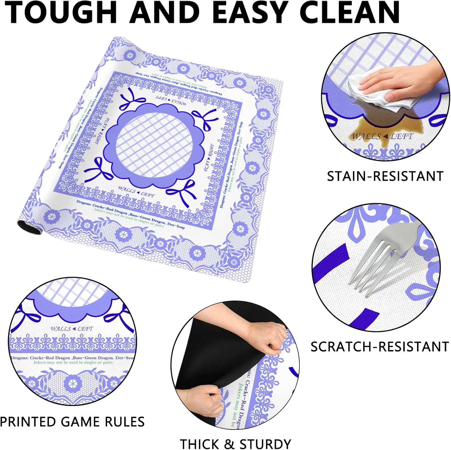 Mahjong Mat with Carrying Bag and 3 Dice, 31.5" X 31.5" Noise Reduction Mahjong Table Cover, Non Slip Gaming Mat for Board Tile Games Poker Card Dominoes, Mahjong Gifts for Women Mahjong Accessories