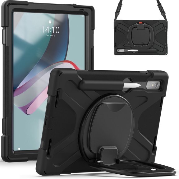 Case for Lenovo Tab P11 Pro Gen 2 2022 11.2 inch(TB-138FC/TB-132FU), 360 Degree Rotating Hand Grip Shockproof Cover with Shoulder Strap, Black