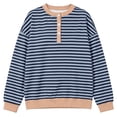 thumbnail image 5 of CAIXIA Womens Henley Neck Striped Sweatshirts Oversized Long Sleeve Tops Casual Pullover Tee Shirts Workout Fall Fashion, 5 of 5