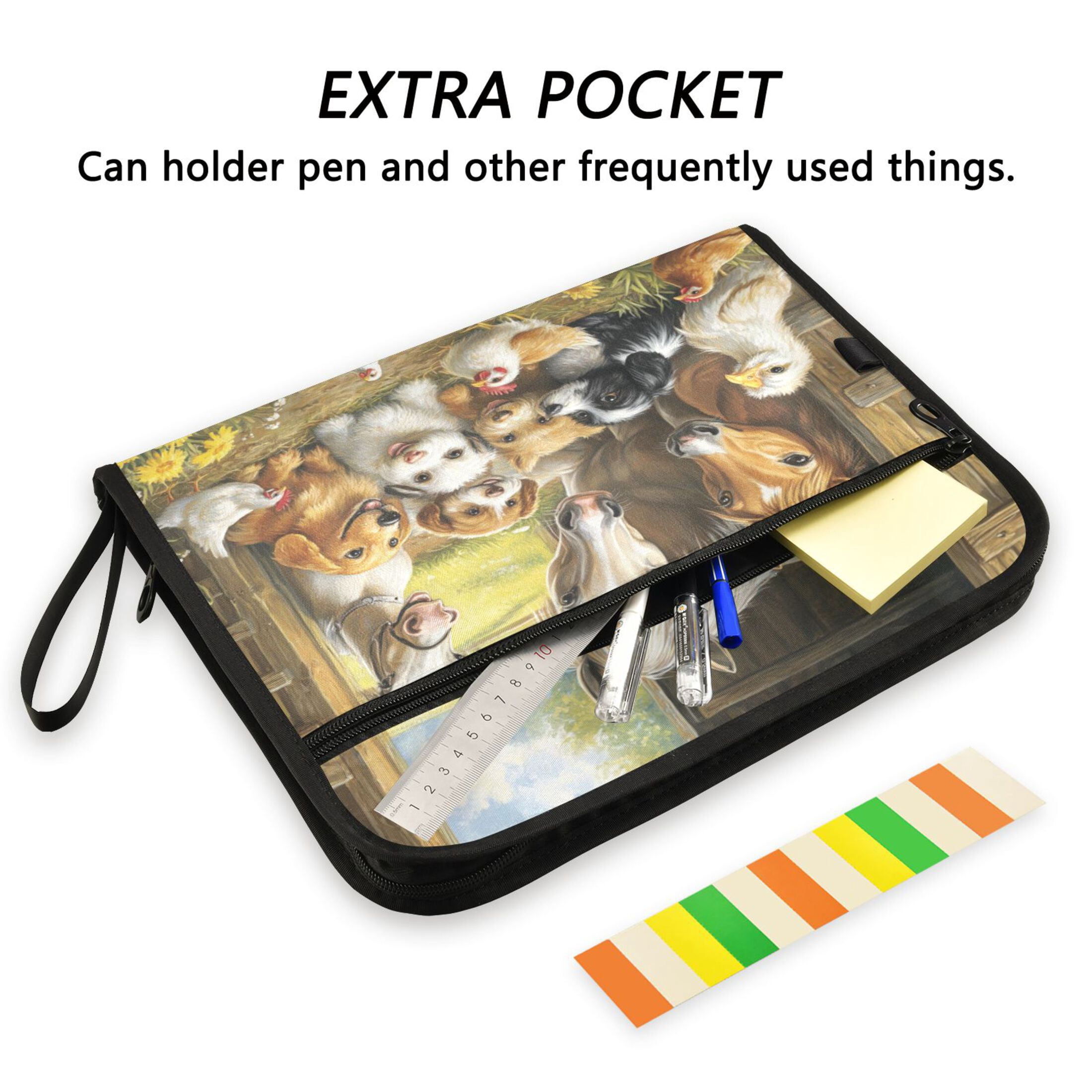 WOBOGO Farm Animals Expanding File Folder Letter Size Accordion Filing Organizer 13 Pocket Separate Organ Pocket