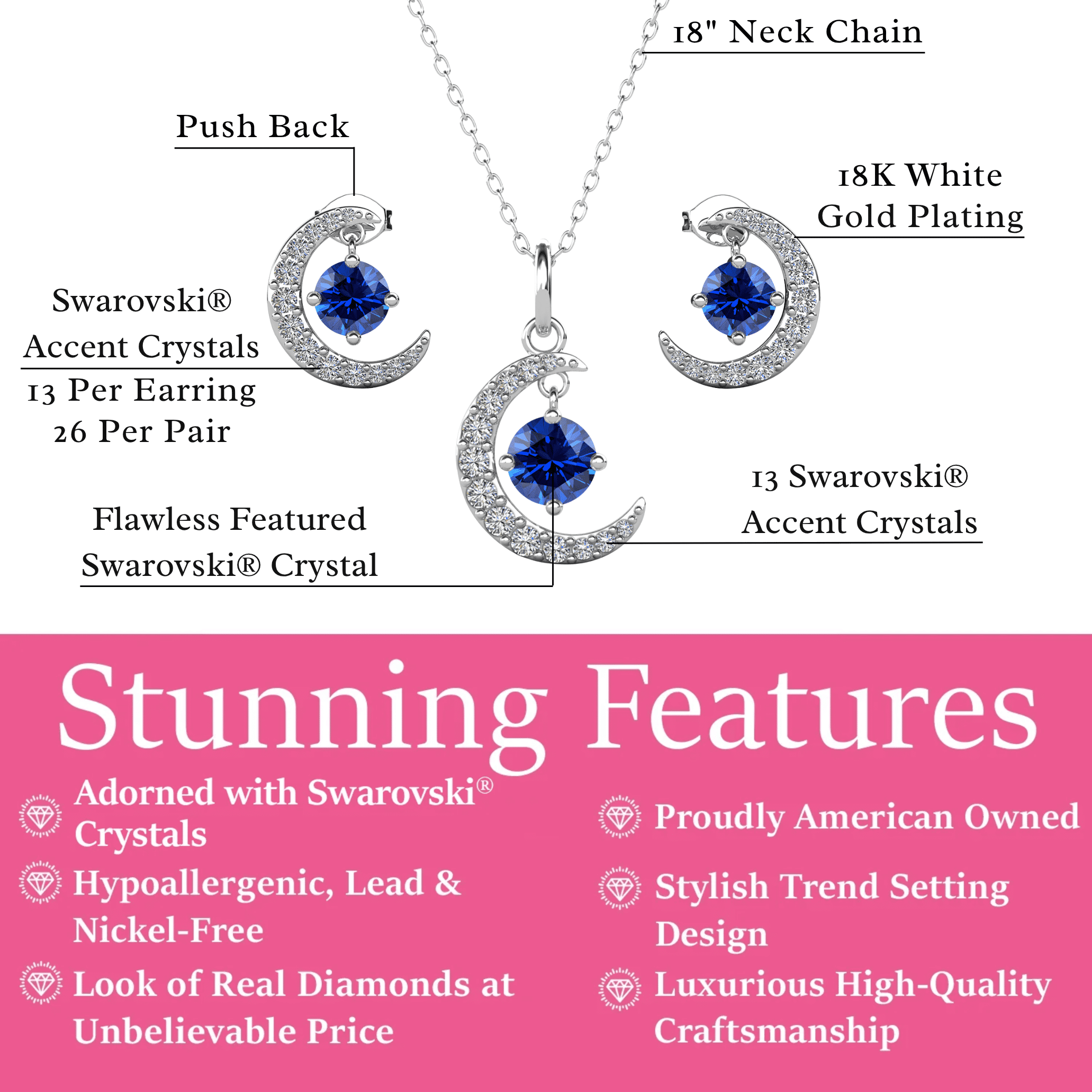 Cate & Chloe Luna September Birthstone 18k White Gold Plated Women jewelry Set, Swarovski Crystals