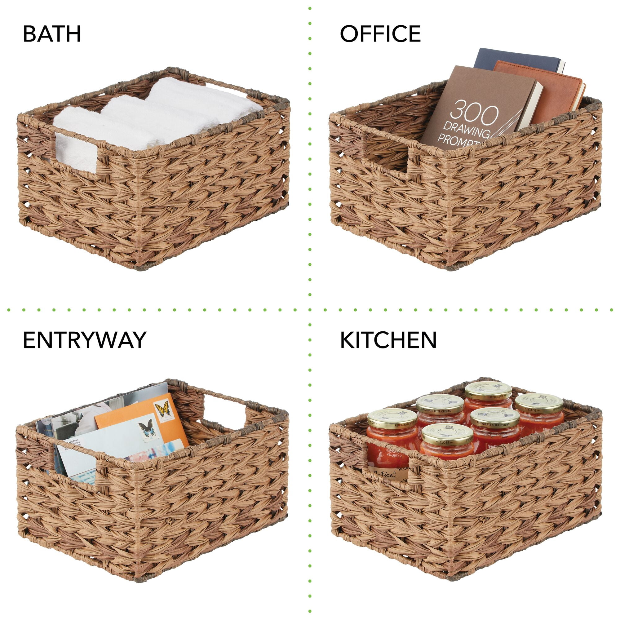 mDesign Woven Farmhouse Pantry Food Storage Bin Basket Box, 6 Pack - Brown Ombre