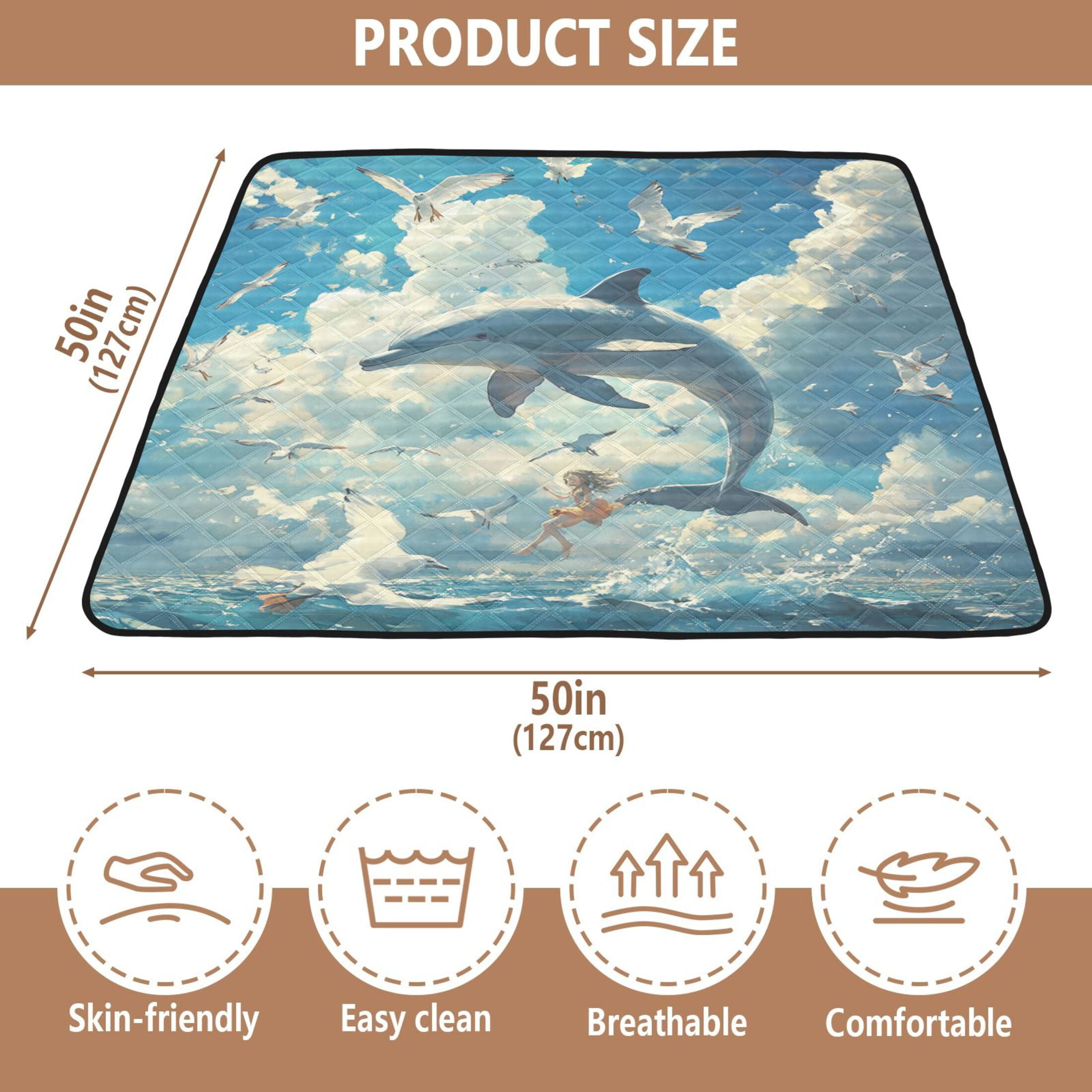 WOBOGO Dolphins Collide with Seagulls Baby Playmats Extra Large Waterproof Rollable Activity Pads for Toddlers 50×50inch