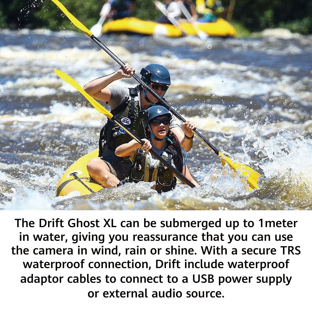 Drift Ghost XL Action Camera, 1080P FHD 30FPS Video, 300 Degree Rotating Lens, 9 Hour Battery Life, IPX7 Waterproof Motorcycle Camera, Support External Mic and Accessories Kit
