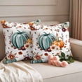 thumbnail image 2 of Green Orange Pumpkins Fall Outdoor Waterproof Pillow Covers, Botanical Thanksgiving Decorative Square Throw Pillowcase Sofa Cushion Sham for Patio/Couch/Chair, 18"x18" 2 Pack, 2 of 8