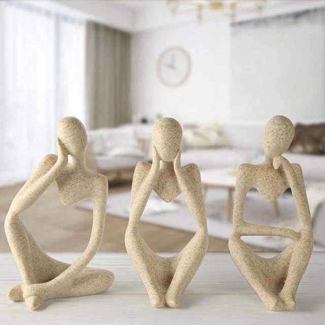 Juego de 3 esculturas de estatuas abstractas de decoración minimalista, minifiguras de piedra arenisca neutras para decoración del hogar