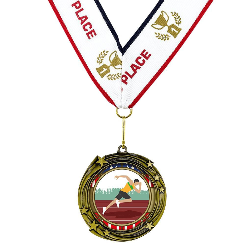 All Quality Stars Design Track and Field Medal ( male) - 1st, 2nd, 3rd Place - 9 Piece Set (3 Pack)