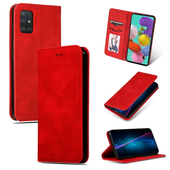 Dteck Wallet Case For Samsung Galaxy A51 5G, Premium Smooth PU Leather Wallet case Magnetic Flip Folio [Kickstand Feature] with ID&Credit Card Pockets,Red