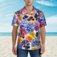 thumbnail image 2 of Kll Men'S Hawaiian Shirt Short Sleeve Button Down Beach Shirts-The Garden Tricolor Pansy Flower, 2 of 7