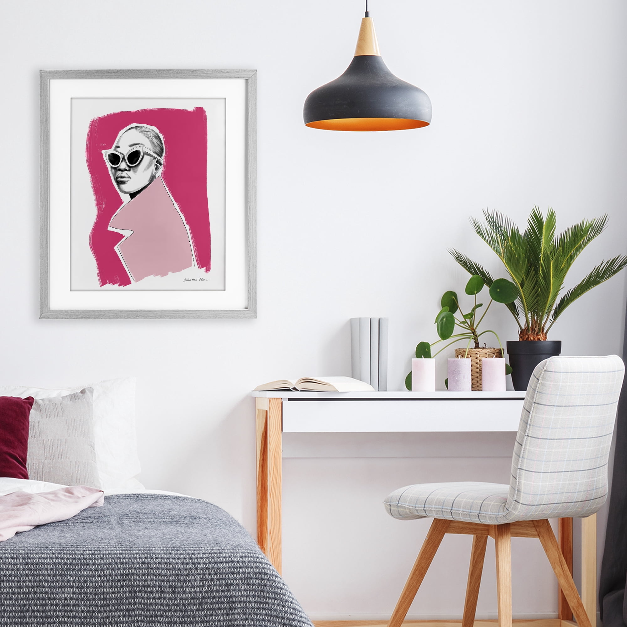 Stupell Industries Pink Attitude Fashion Portrait Gray Framed Print Under Glass, design by Simone Elum
