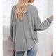 thumbnail image 4 of Mujer Camisa Suelta De Manga Larga Cuello En V Hombro Caída Color Puro Simple Casual Moda Jersey Top para Otoño Invierno Gris XL, 4 of 6
