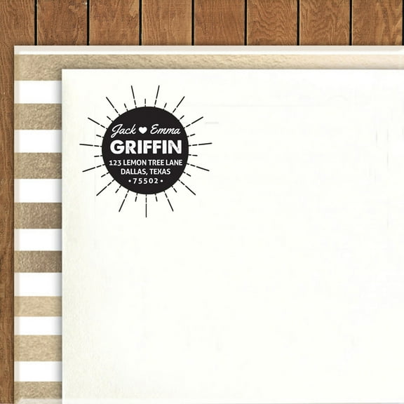 Printtoo Round Custom Address Return Rubber Stamp Self Inking Sun Monogram Personalized Stamper Idea