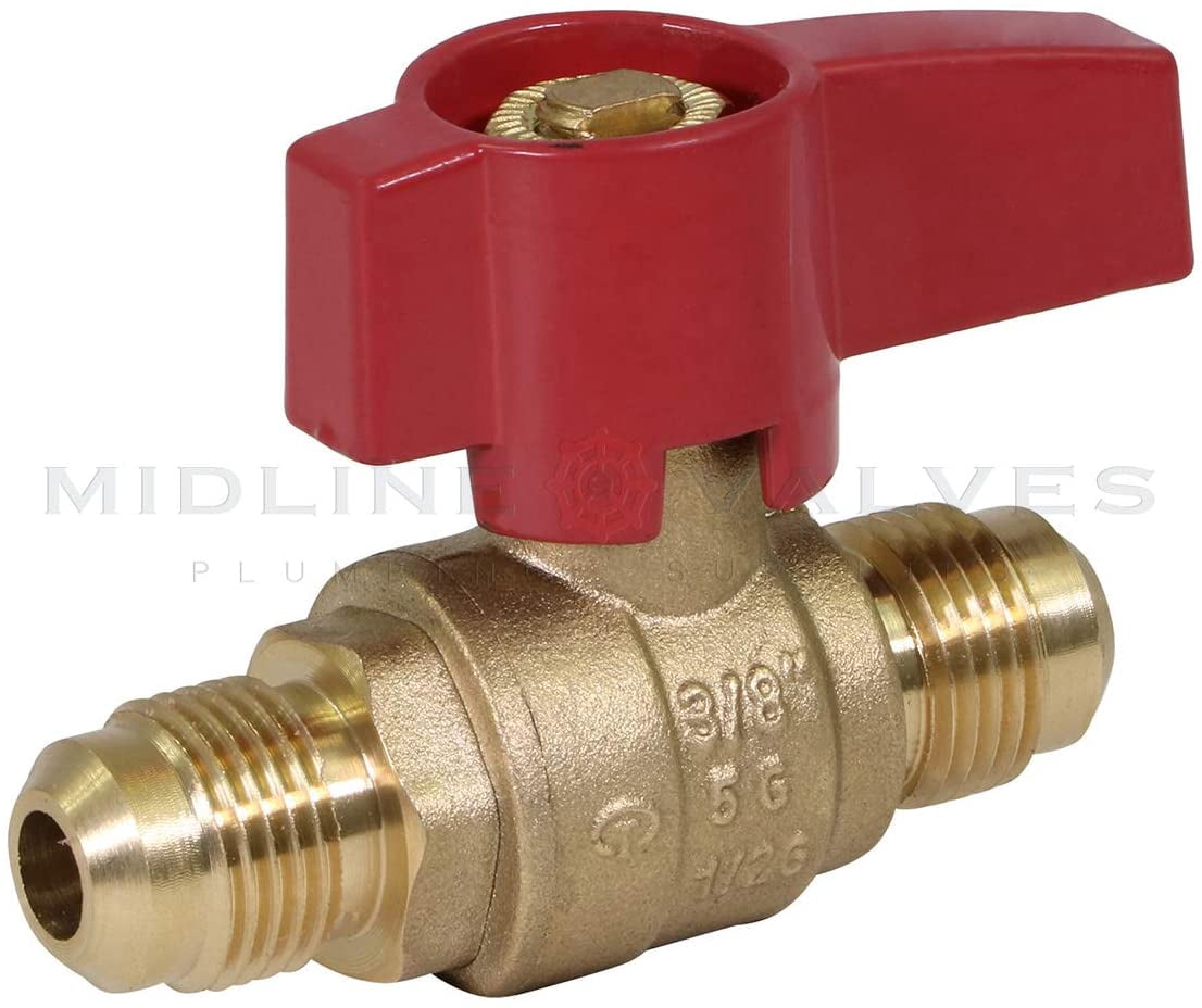 Midline Valve LxL1212GAS-5 Premium Brass Gas Ball Valve, with 1/2 in. x 1/2 in. Flare Connections (Pack of 5)