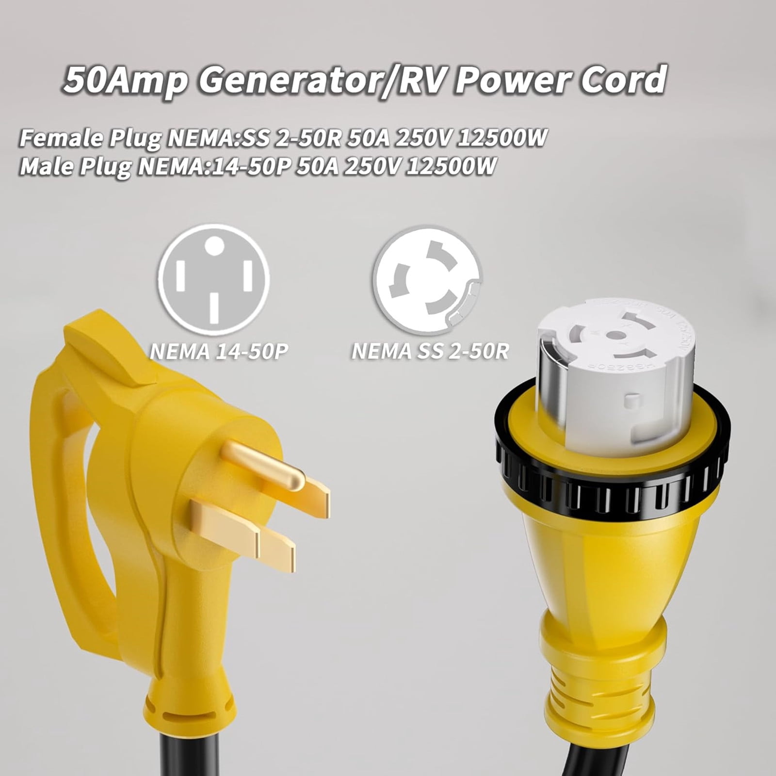 50 Amp Generator Extension Cord, Pre-Drilled Power Inlet Box with Twist Lock, Generator Cable 50A 4 Prong, NEMA 14-50P/SS2-50R Heavy Duty 6/3+8/1 AWG STW Wire for RV Camper & House