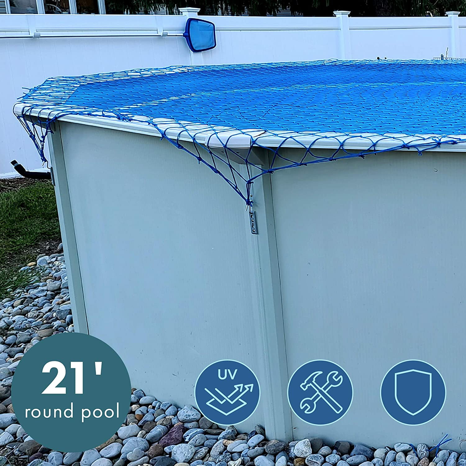 WaterWarden Aboveground Pool Net, 21’ Round, Blue – DIY System, For Kid Safety, Made of Durable UV Protected Polyethylene Material, WWN21, 21'
