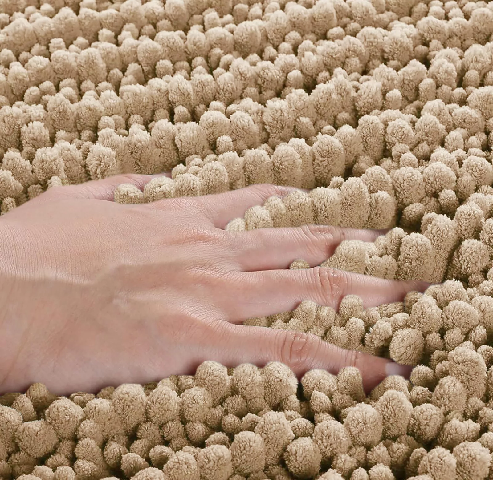 2 Piece Set Beige Soft Cozy Plush Chenille Bath Mat Bathroom Rug