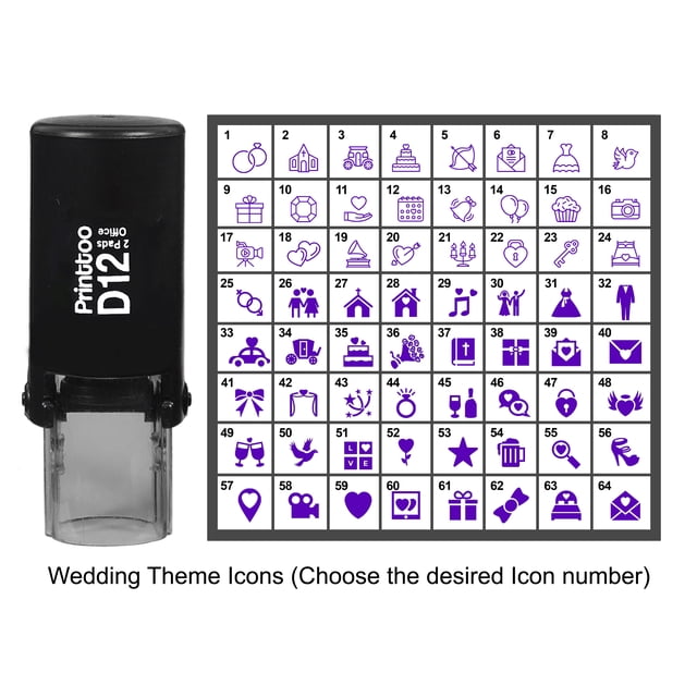 Printtoo Personalized Wedding Theme Icons Round Rubber Stamp Self Inking Stamper 12 mm-Violet