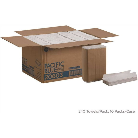 PACIFIC BLUE BASIC 20603 Pacific Blue Basic  Hand Towel, White, 12.7 in x 10.1 in, 240 per pack, 1 ply