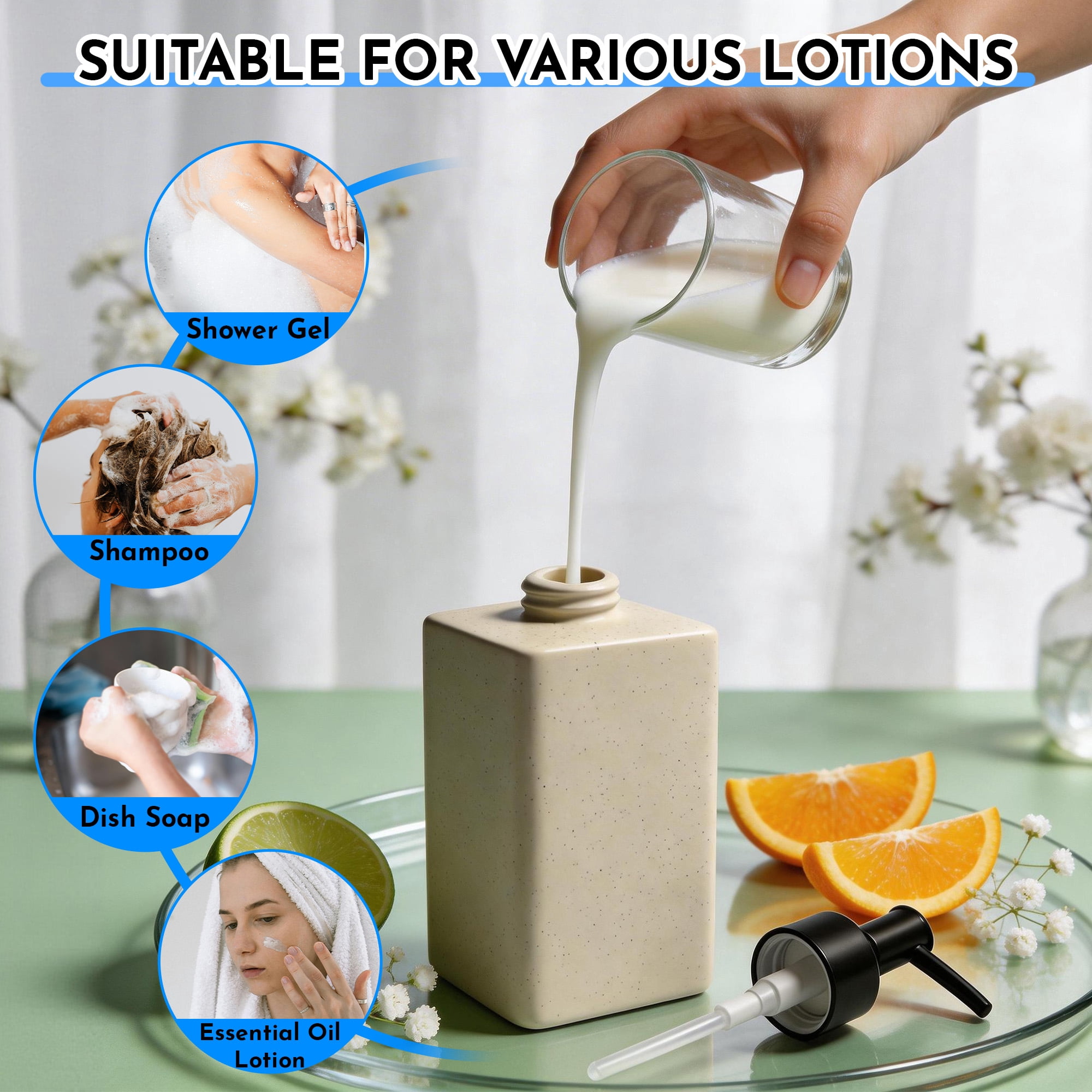 Soap Dispenser for Bathroom Kitchen, Ceramic Hand Soap Dispenser with Stainless Steel Pump, 11 oz/330ml Refillable Dish Dispensers for Hand soap, Lotion, Body Wash