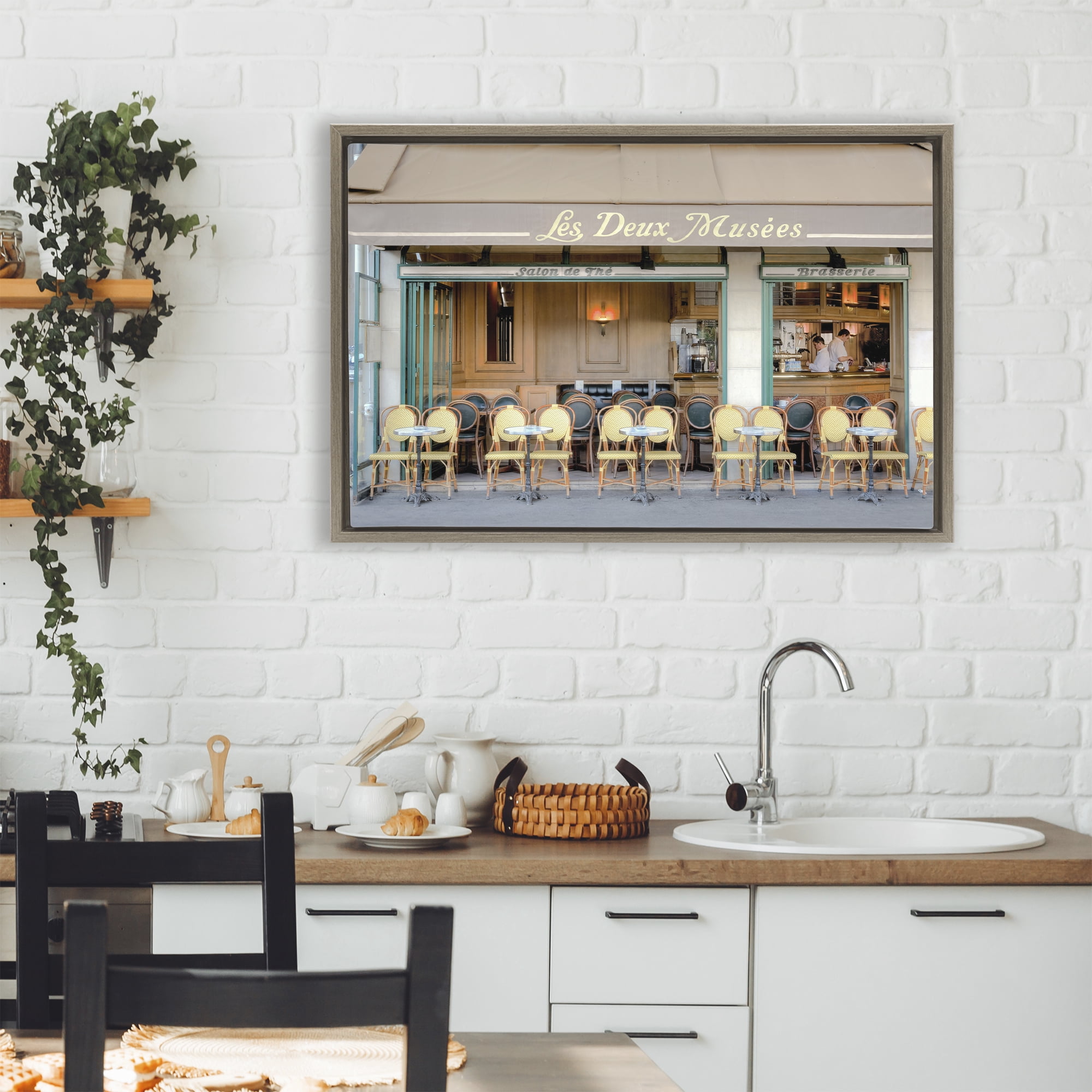 Stupell Industries Parisian Outdoor Seating Cafe Brown Framed Floater Canvas Wall Art, design by Alan Blaustein