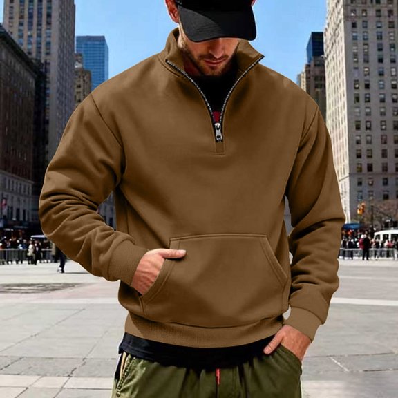 LYSMORA Men's Quarter Zip Stand Collar Pullover Sweatshirt, Long Sleeve Loose Casual Athletic Tops With Front Kangaroo Pocket