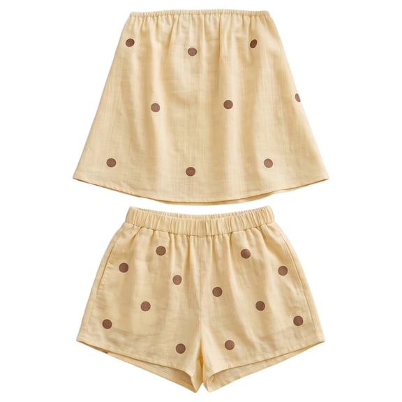 FINALGANG Womens Polka Dot Two Piece Outfit Sleeveless Strapless Loose Top Elastic Waist Shorts Casual Matching Set For Summer Daily Wear Versatile Set