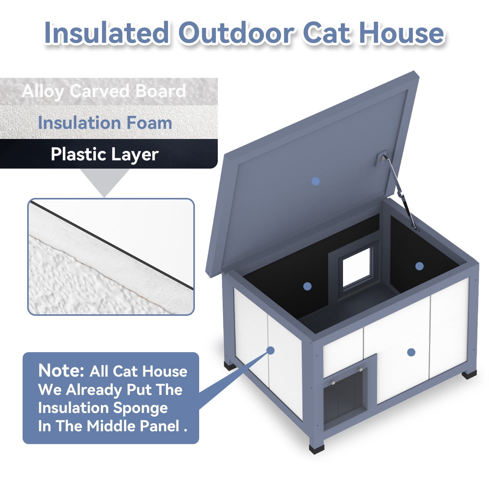 PETSFIT Outdoor Insulated Cat House with Escape Door & PVC Door Curtains