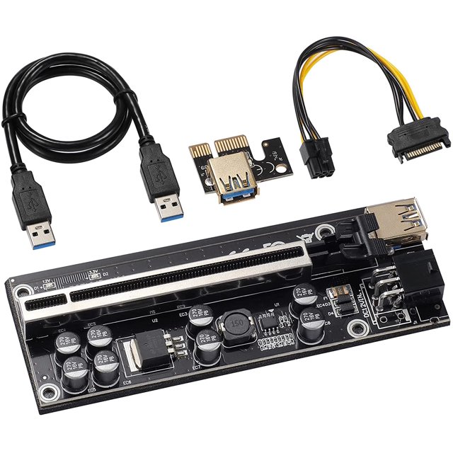 Tarjeta vertical PCI-E 1X a 16X V009S-PLUS y cable de alimentación SATA de 6 pines, cable de extensión de tarjeta gráfica PCIe, minería Ethereum ETH/GPU Vhermosa CZDZ-HQ9