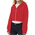 thumbnail image 7 of fnnxnal Big Girls 100% Polyester Soft Cropped Zip-Up Hoodie - Red 9-10T with Kangaroo Pockets for Casual Days/Sports, 7 of 7