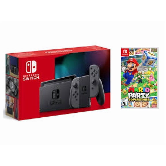 Nintendo Switch with Gray Joy-Cons (International Edition) Bundle with Mario Party Superstars