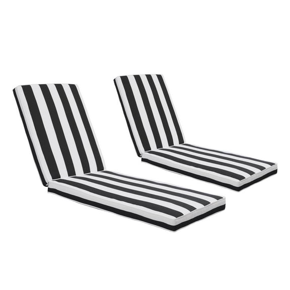 2PCS Outdoor Lounge Chair Cushion Replacement Patio Funiture Seat Cushion Chaise Lounge Cushion-black/white stripe Black White Polyester
