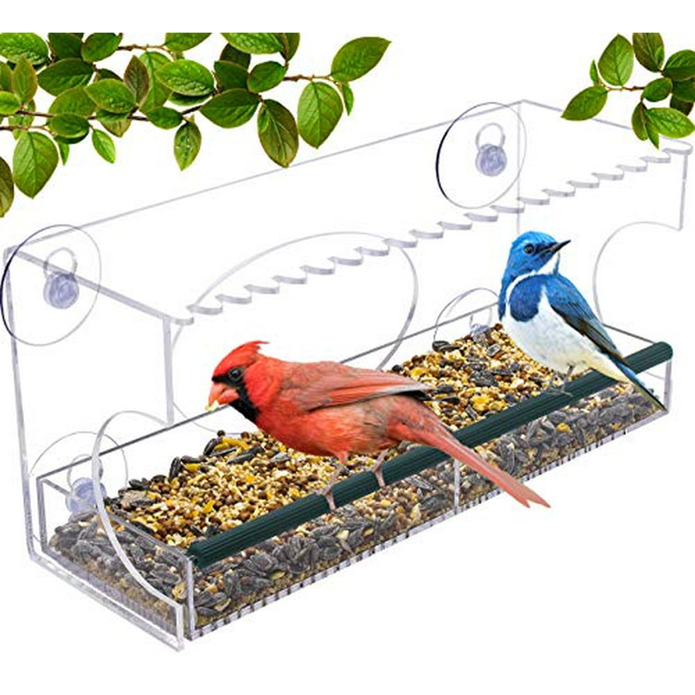 Sorbus Bird Feeder – Window Birdhouse Feeders Outside Tray, Drain Holes