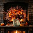 thumbnail image 5 of Artificial Fall Floral Bouquet, Orange Sunflowers with Maple Leaves, Ferns, Eucalyptus, Violets & Lavender, Harvest Arrangement for Vase, Table, Mantel, Porch & Thanksgiving Table Decor, 5 of 9