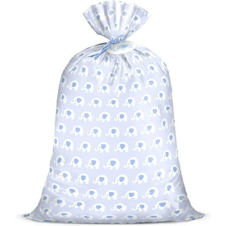 WRAPAHOLIC 56" Large Baby Boy Plastic Gift Bag - Cute Blue Elephant Design for Baby Shower, Kids Birthdays, Parties, Celebrating, or Any Occasion - 56"H x 36"W