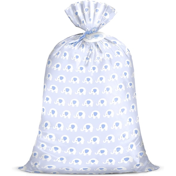 WRAPAHOLIC 56" Large Baby Boy Plastic Gift Bag Cute Blue Elephant