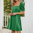 thumbnail image 6 of Summer Saving Wycnly Dresses for Women 2024 High Waist Casual Smocked Swing Beach Short Sun Dresses Short Sleeve Square Neck Solid Summer Mini Sun Dress Green M Clothes, 6 of 7