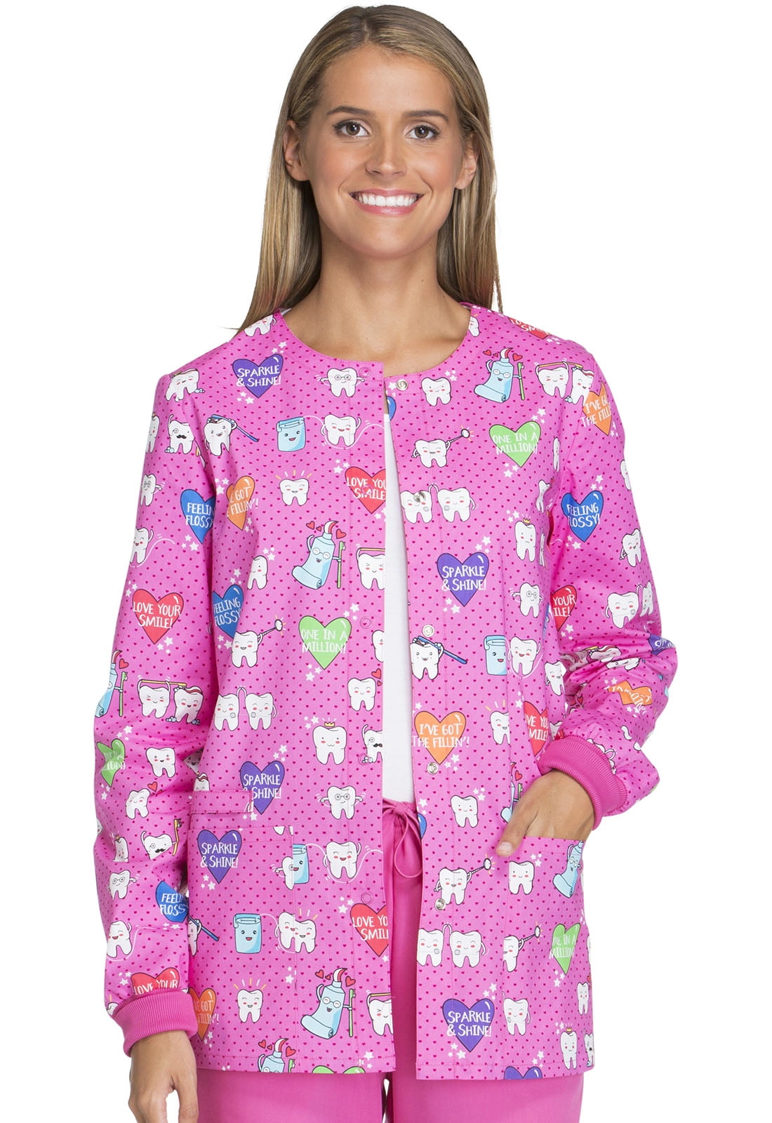 Cherokee Prints Women Warm Up Medical Scrubs Jacket Snap Front Plus