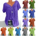 thumbnail image 5 of qucoqpe Womens Plus Size Tops Fashion Casual Solid Color Printing V-Neck Short Sleeve Ruched Tunic Blouse Tee Summer Camisas De Mujer T-Shirt Tops, 5 of 5