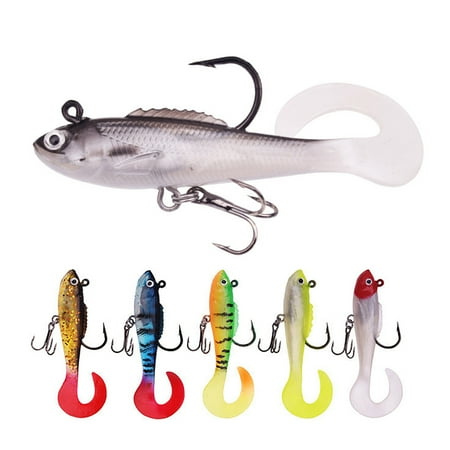 MIGAINO 6Pcs 6cm/4g Luminous Soft Fishing Lures Pre-Rigged Jig Head Swimbaits Realistic 3D Eyes Bright Colors Curling Tail Fake Lures