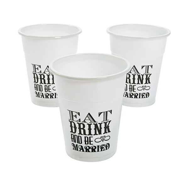 Eat, Drink & Be Married Plastic Cups, Party Supplies, Wedding, 150 Pieces