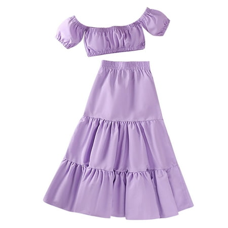 

Toddler Kids Girls Summer Short Bubble Sleeve Tops Blouse Solid Skirt Outfit Clothes Set 2PCS Baby Blankets for Girls Girl Outfits Size 6