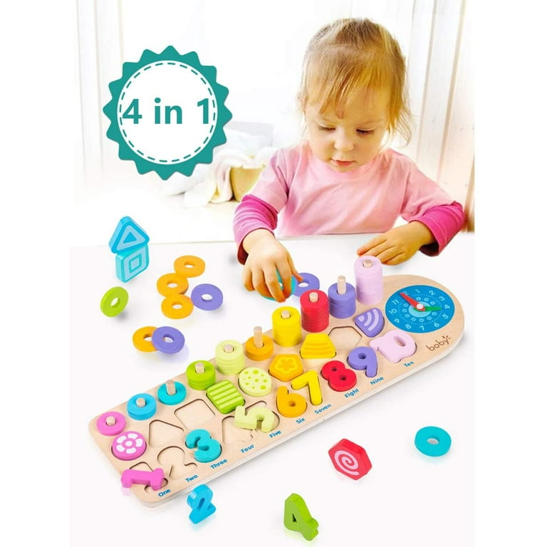 Wooden Number Puzzles Sorting Counting Toys for Toddlers Wooden Shape Math Blocks Puzzle Sorter Game for Kids Age 3 4 5 Year Olds