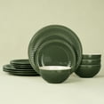 thumbnail image 3 of Famiware Garden 12-Piece Dinnerware Sets, Stoneware Dish Set for 4, Dark Green, 3 of 7